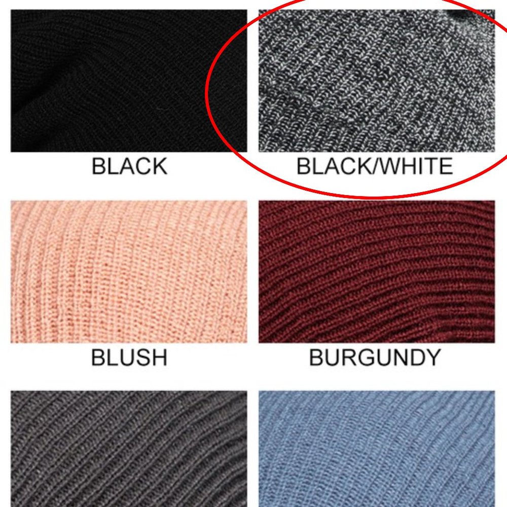 🚨 1 LEFT! Black/White Low Gauge Ribbed Knit Slouchy Beanie - Picture 5 of 7